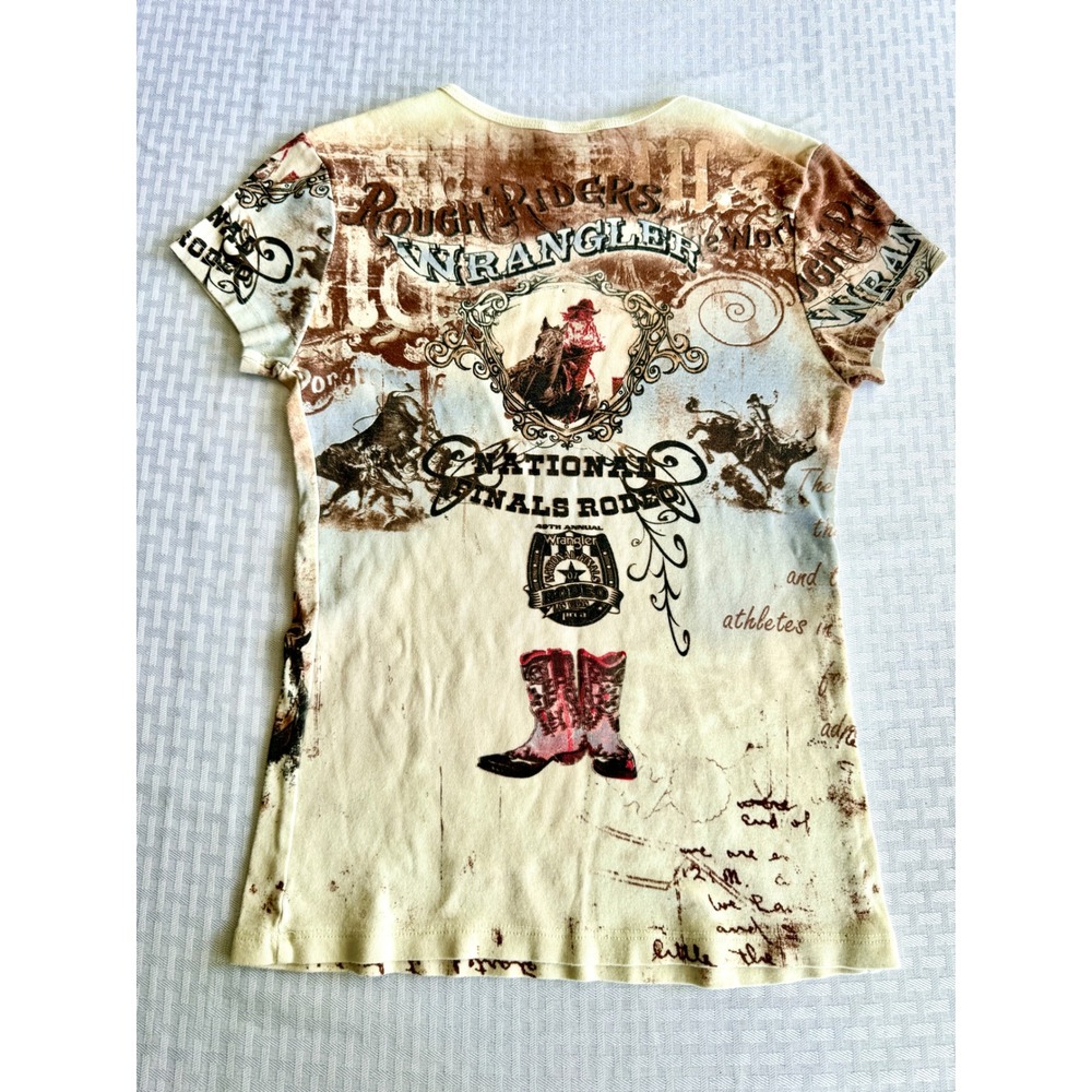 Fornia Wrangler Rough Riders Rodeo Graphic Tee Rhinestone Cream Medium USA - Picture 9 of 9